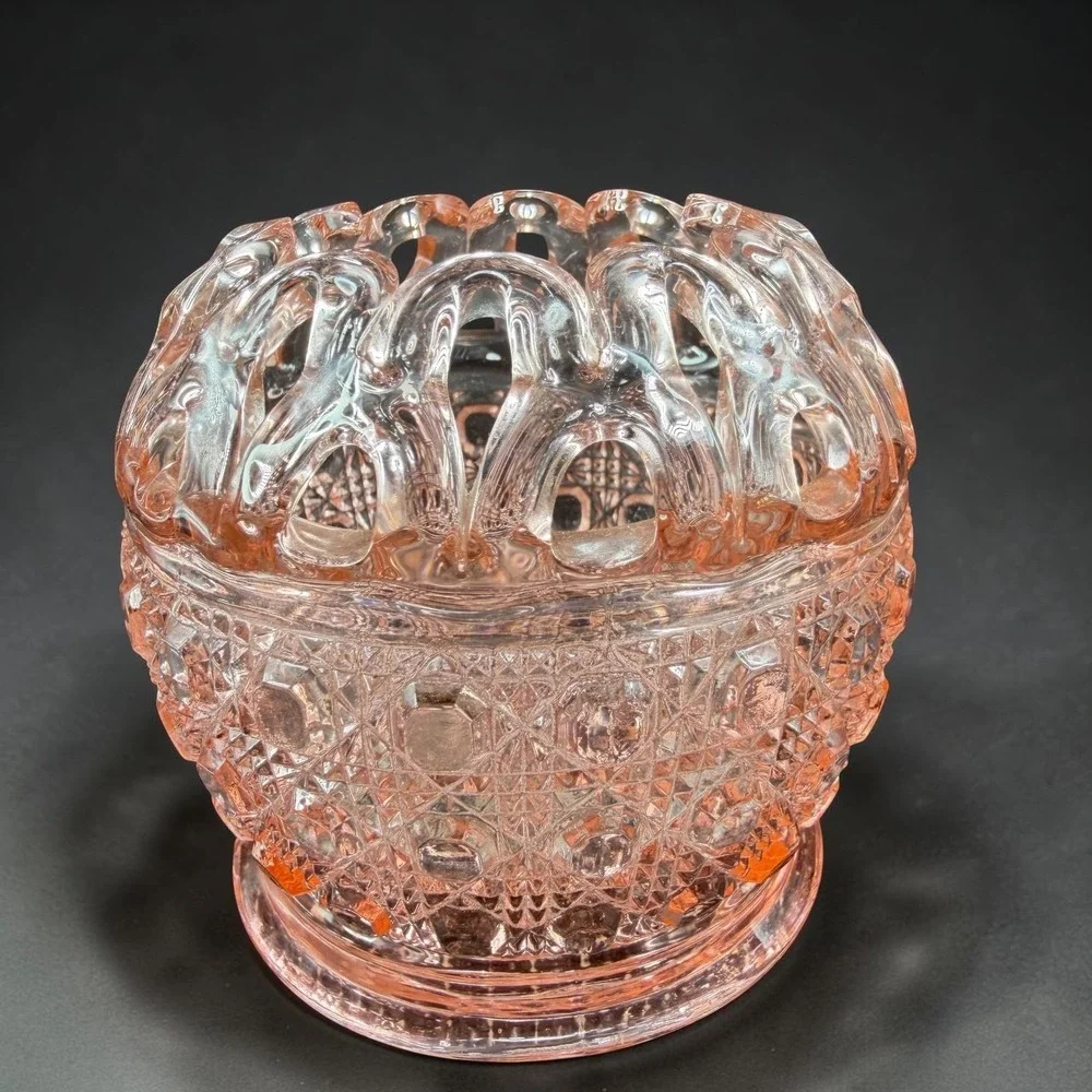 Vintage Pink Depression Glass Rose Bowl Daisy and Button Scalloped Rim 3 inch